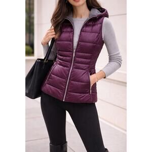 Marc New York Plum Puffer Vest w/ Hood | Lightweight | Size Small